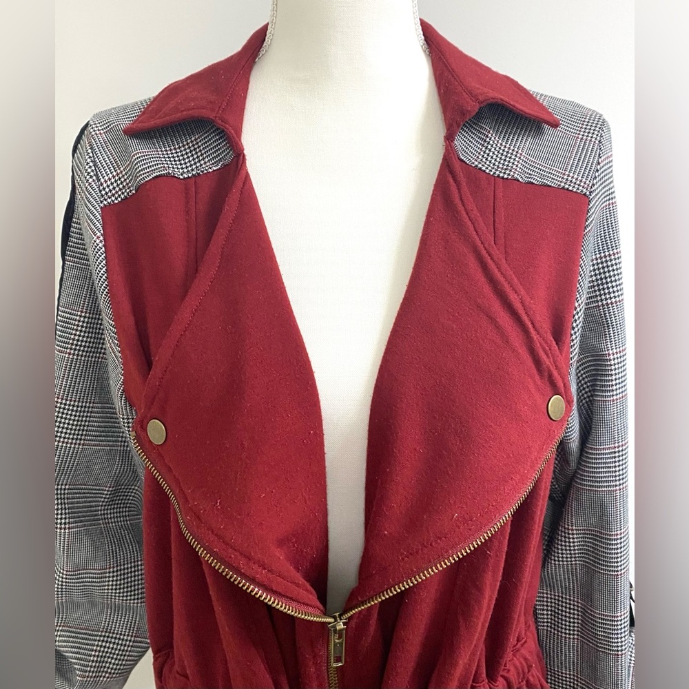 Tru Self Womens L Burgundy Black Herringbone Jacket Whimsigoth Y2K Streetwear - Picture 3 of 16